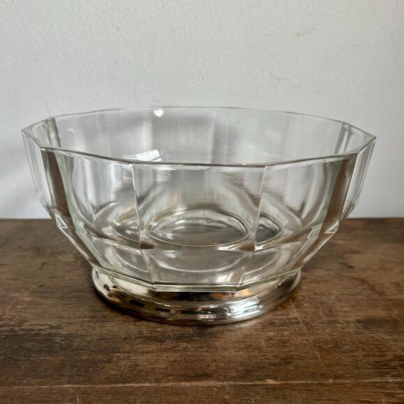 Vintage 1970's Godinger Decagon Glass and Silver Plated Footed Bowl - Picture 1 of 5